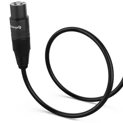 Cabo XLR preto com conector e texto AUDIBAX