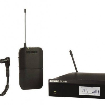 Sistema de microfone sem fios Shure com microfone de lapela, emissor de corpo e recetor com ecrã digital
