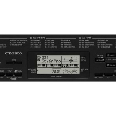 Painel frontal do teclado musical Casio CTK-3500 com ecrã e botões