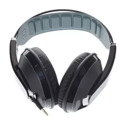 Auscultadores over-ear pretos com faixa superior cinza