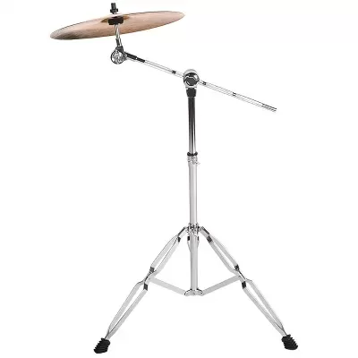 Estante de prato de bateria em metal com prato dourado