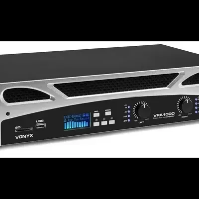 Amplificador de áudio Vonyx VPA1000 preto e prateado com visor digital azul