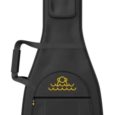 Estojo preto para guitarra com bolso frontal e bordado amarelo