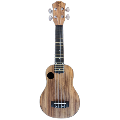 Ukelele de madeira com padrão riscado natural e tarraxas prateadas