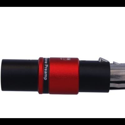 Conector de áudio phono preamp vermelho e preto com parte metálica