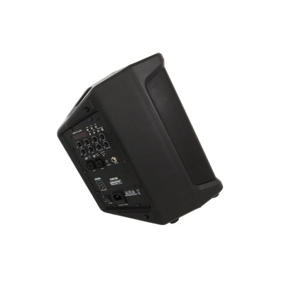 Coluna de som preta com painel de controlo lateral