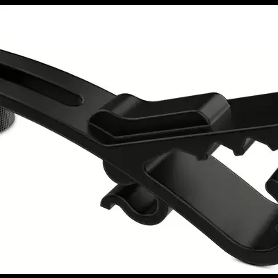 Suporte preto de metal ajustável com parafuso prateado