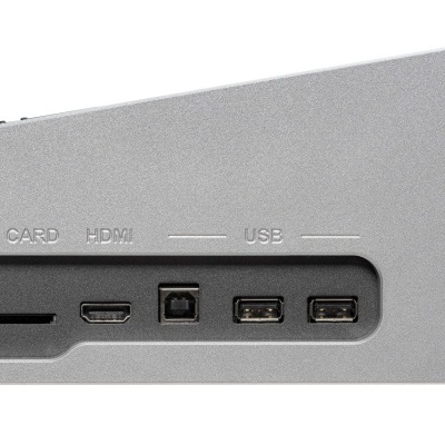 Dispositivo cinza com entradas SD CARD, HDMI e USB