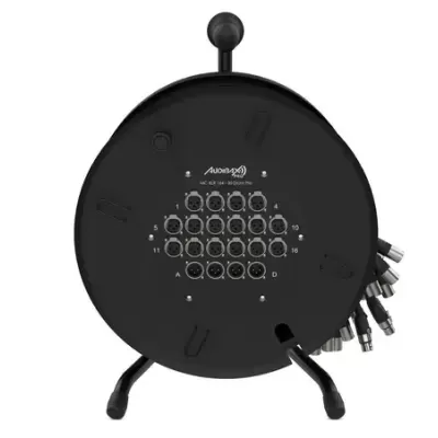 Carretel preto com conetores XLR e suporte