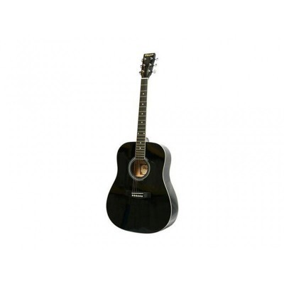 Guitarra acústica preta brilhante sobre fundo branco