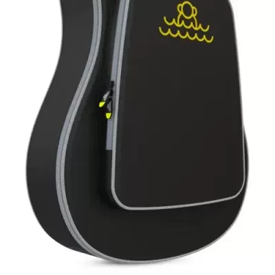 Estojo rígido preto para guitarra com bolso frontal e logótipo amarelo