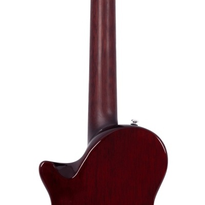 Guitarra elétrica vermelha escura vista de trás com tarraxas cromadas