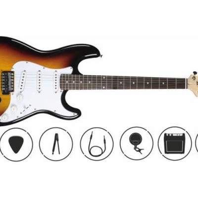 Guitarra elétrica sunburst com acessórios