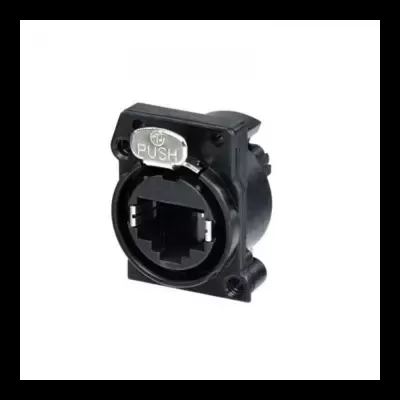 Conector elétrico preto com etiqueta PUSH