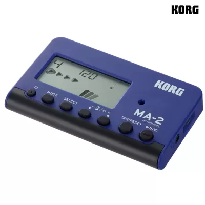 Afinador digital KORG MA-2 azul e preto com ecrã LCD e botões visíveis