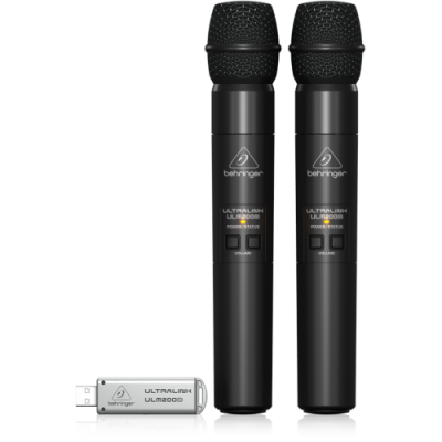 Conjunto de microfones sem fio pretos Behringer com receptor USB