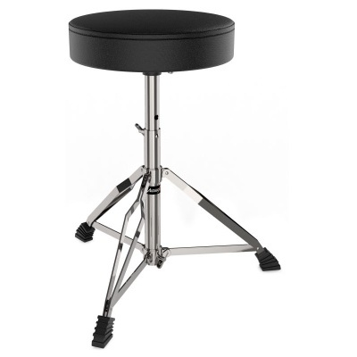 Banco para tambor com assento redondo preto e estrutura metálica cromada