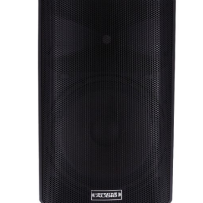 Coluna de som preta DEFINITIVE AUDIO com grelha metálica hexagonal