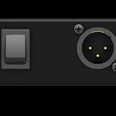Painel preto com interruptor e ligação XLR de três pinos