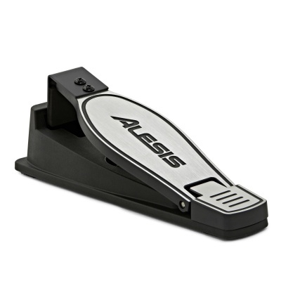 Pedal para instrumento musical preto com placa prateada e texto ALESIS