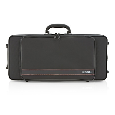 Estojo rígido preto Yamaha para instrumento musical com alça e costuras vermelhas