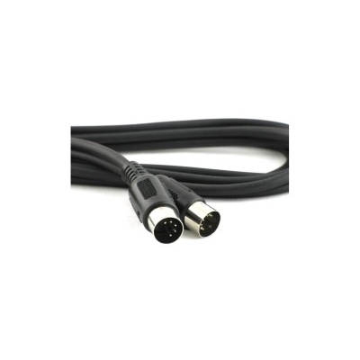 Cabo preto com conectores DIN de cinco pinos em fundo branco