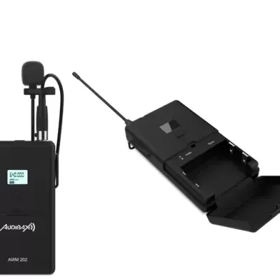 rádio microfones sem fios AUDIBAX AWM 202 pretos com antena e ecrã digital