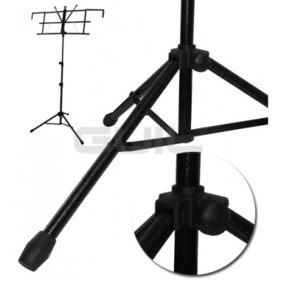 Estante de partitura musical em metal preto com pernas ajustáveis