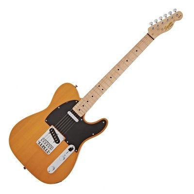 Guitarra elétrica Squier cor natural com braço de maple e pickguard preto
