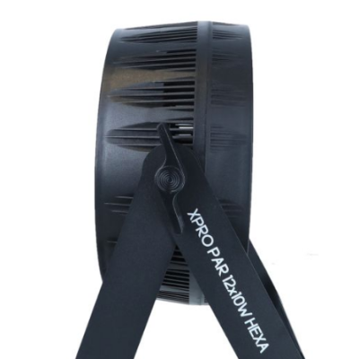 Projeção luminosa preta com suporte e texto XPRO PAR 1210W HEXA