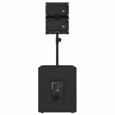 Coluna de som portátil preta com painel de controlo