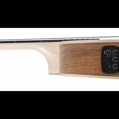 Guitarra acústica de madeira clara com braço e corpo visíveis