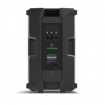 Coluna de som portátil preta Mackie Thump 212 vista traseira