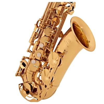 Saxofone tenor dourado com botões brancos