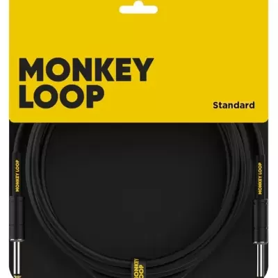 Cabo de áudio preto Monkey Loop Standard com conectores jack 6,35 mm em embalagem amarela e preta