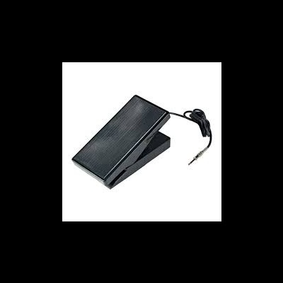 Pedal de expressão musical preto com cabo e ficha jack.