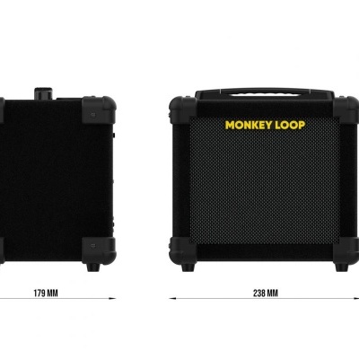Caixa amplificadora portátil preta MONKEY LOOP com cantos reforçados e textura quadriculada