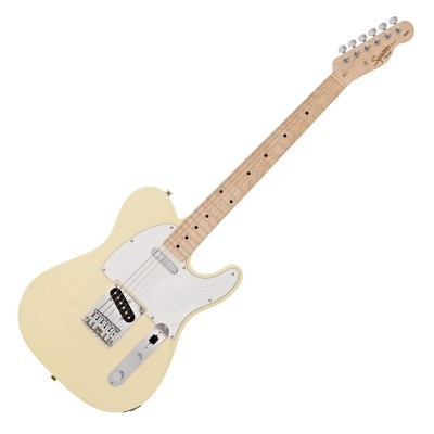 Guitarra elétrica creme Squier Telecaster com braço de madeira clara e ponte metálica