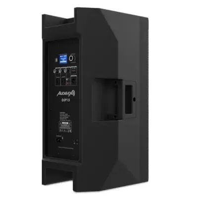 Coluna de som preta AudioBay DSP15 com painel traseiro epegas laterais