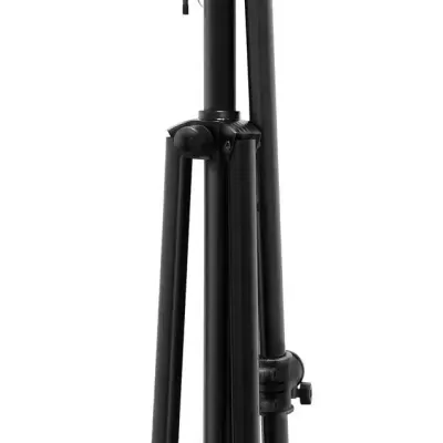 Suporte de colunas de som preto em metal com pernas tripé e haste ajustável