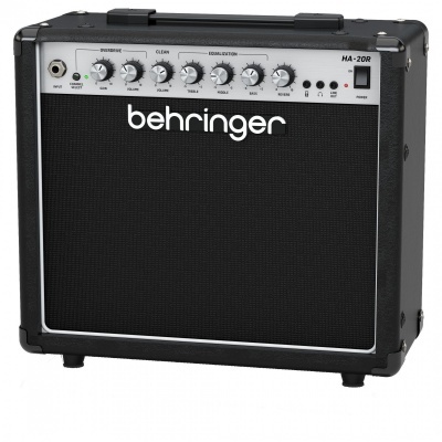 Amplificador Behringer HA-20R preto com painel prateado e controles na frente