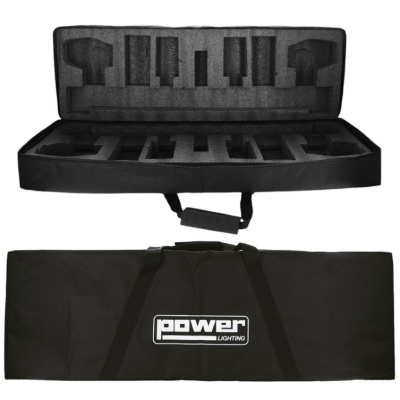 Estojo rígido de espuma e capa preta com alças e logótipo POWER LIGHTING