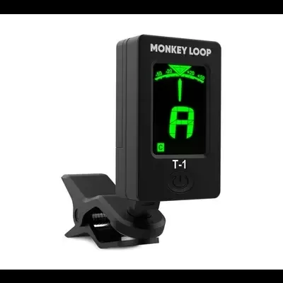 Afinador de guitarra eletrônico MONKEY LOOP T-1 com visor digital verde e clip preto