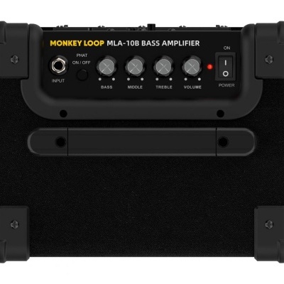 Amplificador de baixo preto MONKEY LOOP MLA-10B com botões e interruptor no painel superior