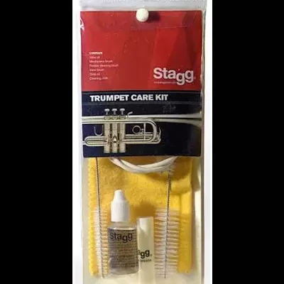 Kit de cuidados para trompete Stagg com acessórios visíveis e embalagem transparente