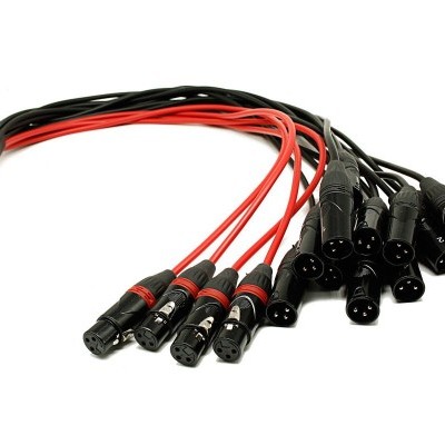 Conjunto de cabo dividido com múltiplas pontas XLR pretas e vermelhas
