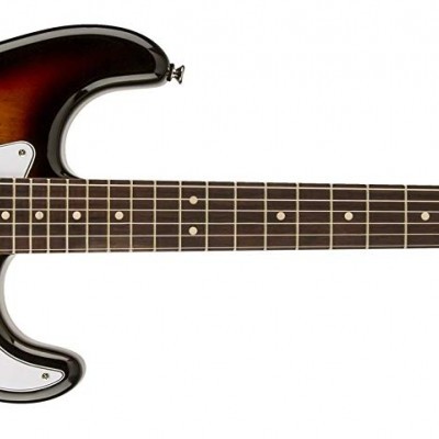 Guitarra elétrica Squier Stratocaster castanha e preta com três captadores