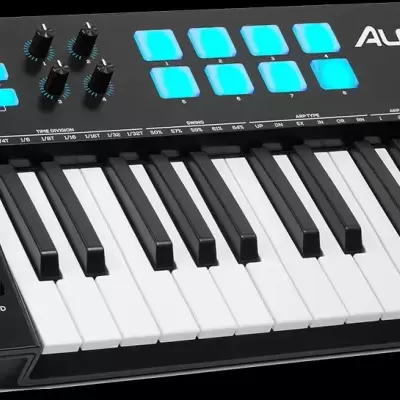 Controlador MIDI Alesis V25 com 25 teclas, botões azuis e pretos