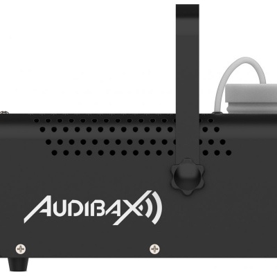 Máquina de efeitos de luz preta com marca AUDIBAX na lateral