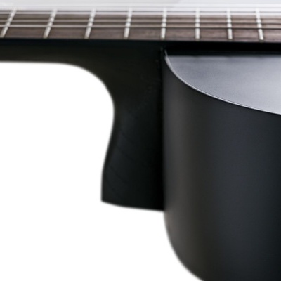 Guitarra acústica preta com braço de madeira escura